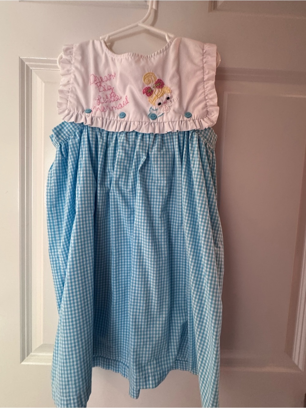 Blue Gingham Girls' Dress with Embroidered Yoke